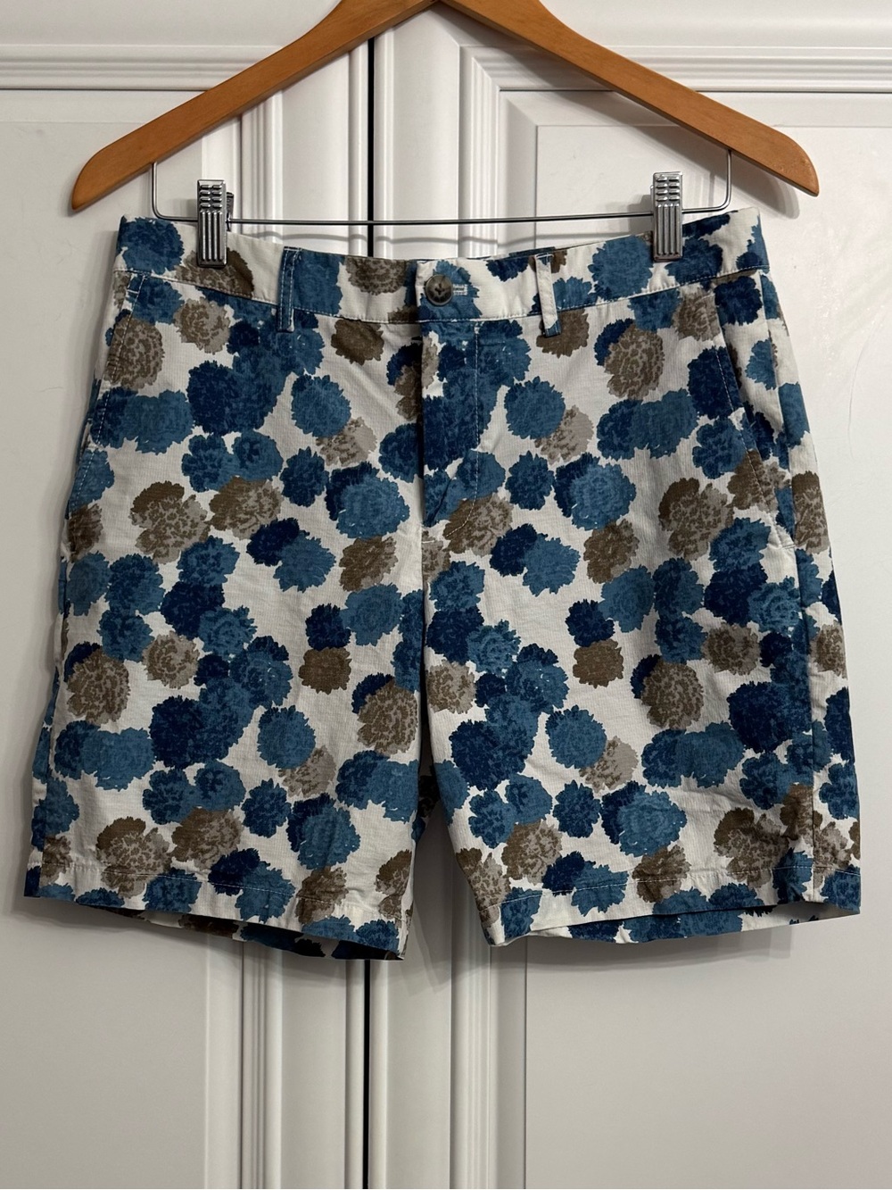 Club Monaco Blue and Brown Floral Flat-Front Men's Shorts Size 29 Baxter Fit